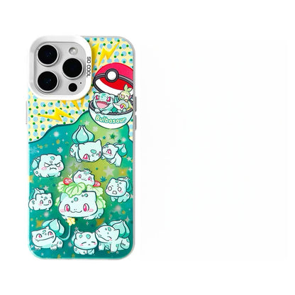 Japanese Cartoon Pokemon UFO Laser Case | Jigglypuff Gengar Bulbasaur - iPhone Case 11 12 13 14 15 16 16e 17 17e Pro Promax