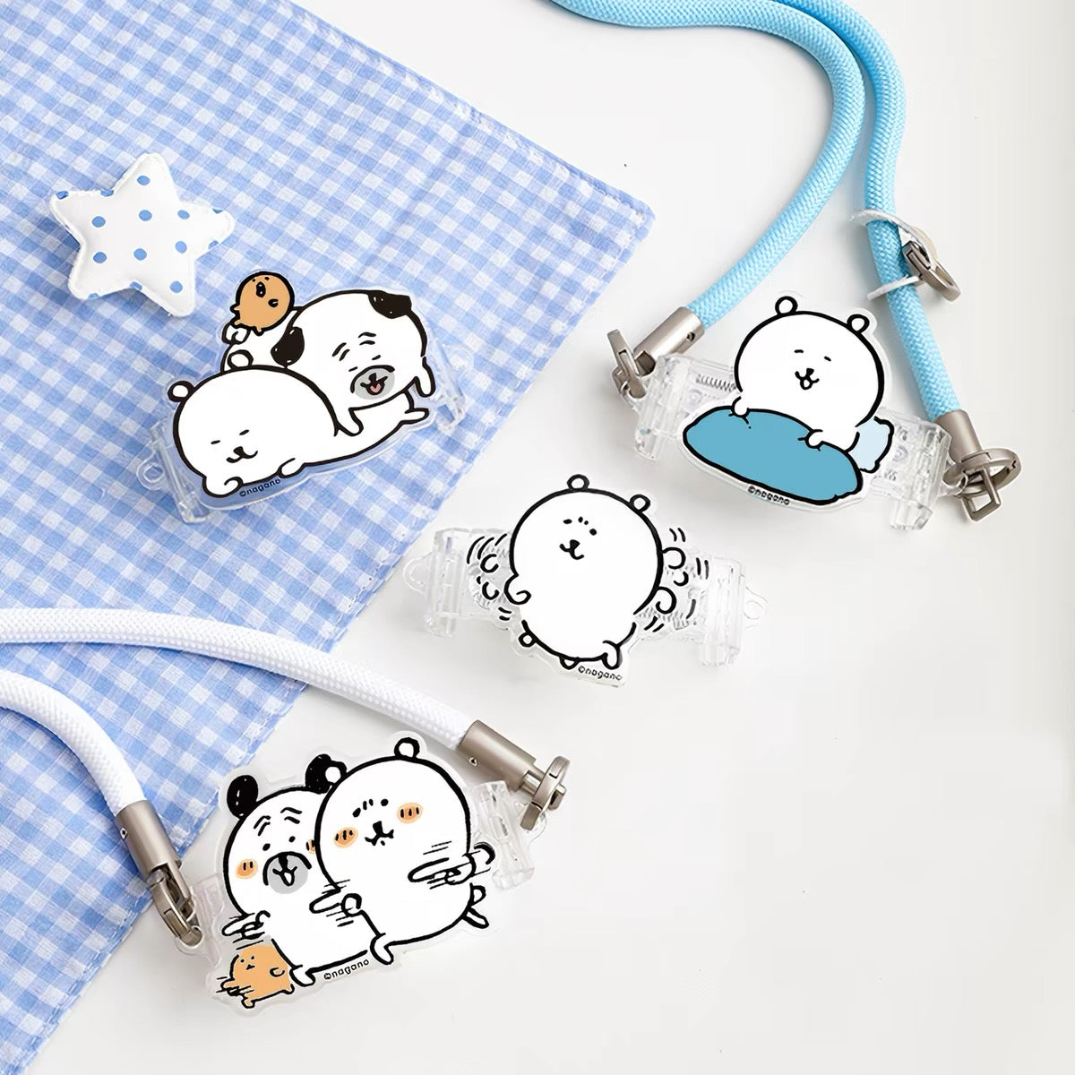 Japanese Cartoon Phone Back Clip with Phone Lanyard | Chiikawa Pink & Mint Green - for All Smart Phones (副本 2)