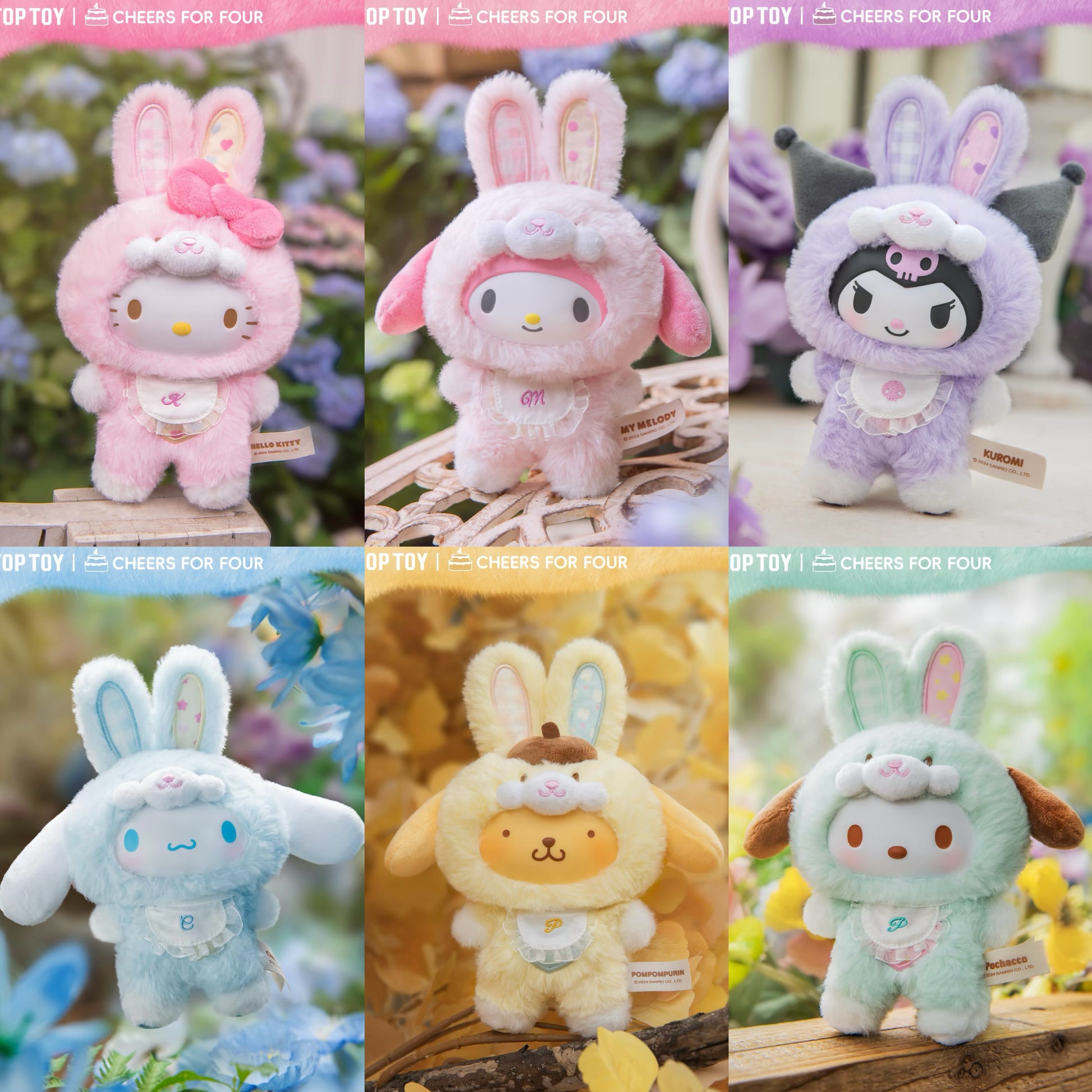 TopToy Sanrio Characters Cheer For Four | Hello Kitty My Melody Kuromi Cinnamoroll Pompompurin Pochacco Pastel Easter Rabbit - Collectable Toys Mystery Blind Box