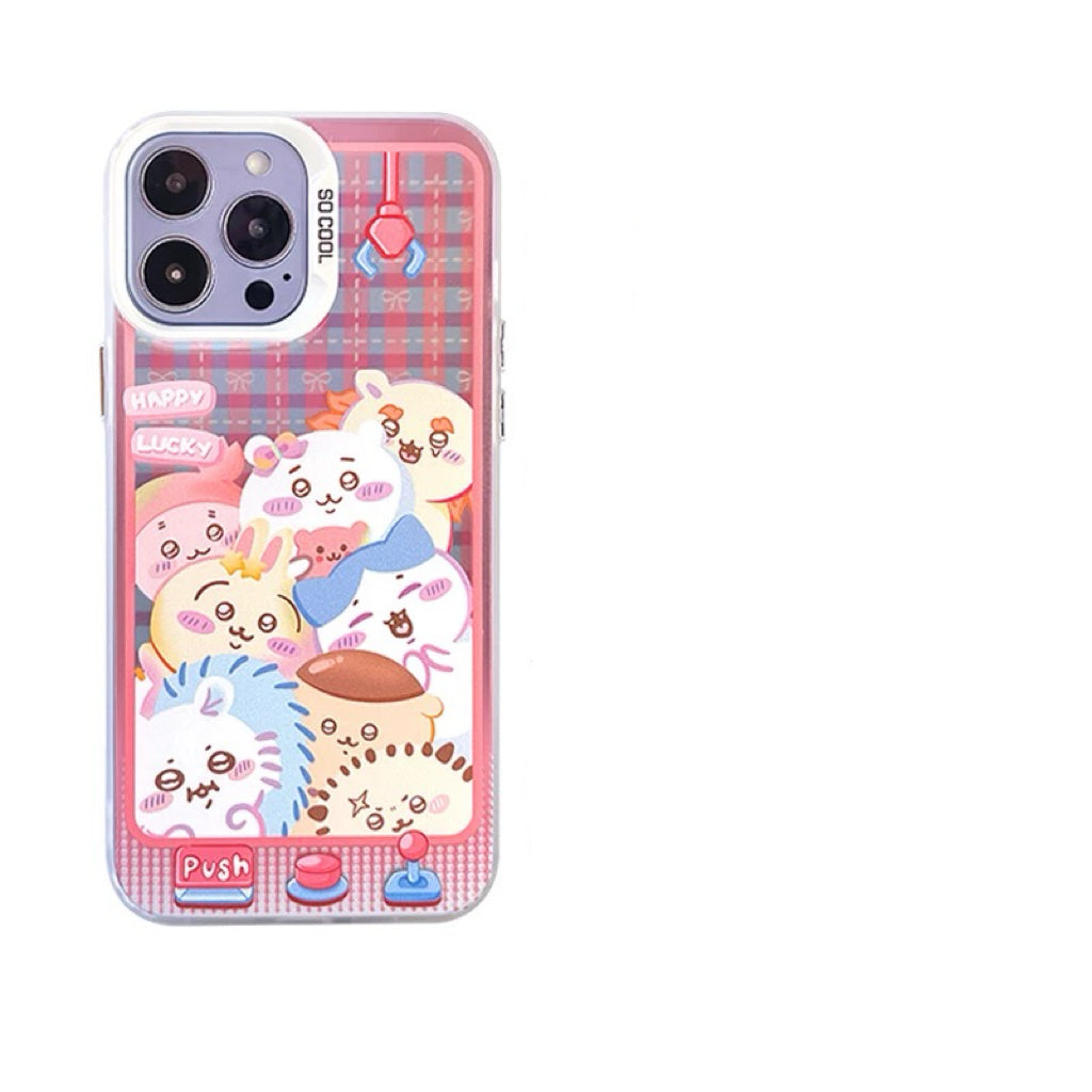 Japanese Cartoon ChiiKawa | Laser Doll Clip Machine Sanrio Friends Chiikawa Hachiware Usagi Momonga Shisa Crab - iPhone Case 11 12 13 14 15 16 Pro Promax