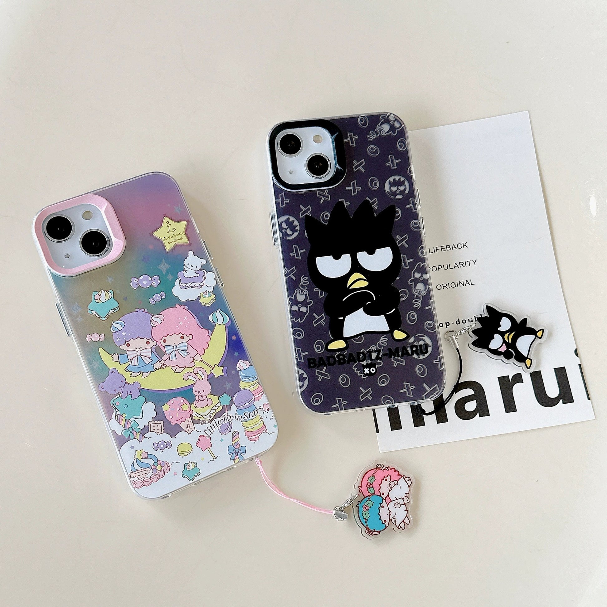 Japanese Cartoon iPhone Case with Strap | Laser Bad Badtz Maru XO Little Twin Stas - iPhone CasePhone Case  7 8 PLUS SE2 XS XR X 11 12 13 14 15 Pro Promax 12mini 13mini