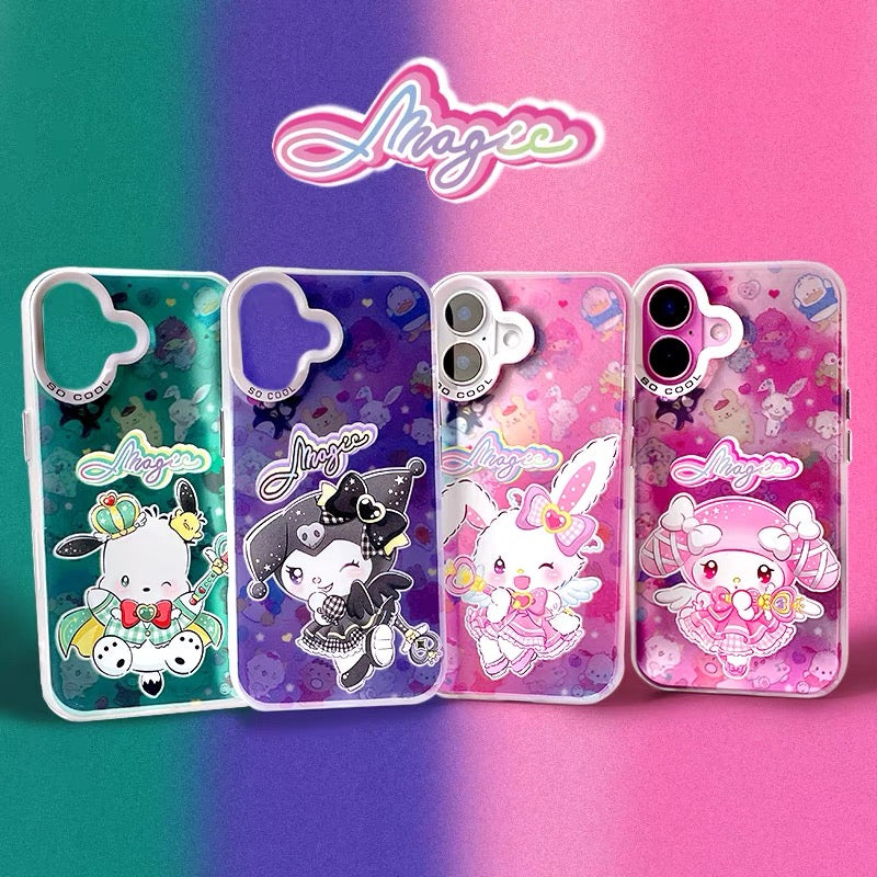 Japanese Cartoon Sanrio Magic Group Laser Case |  My Melody Kuromi Pochacco Wish Me Mell 4 Styles - iPhone Case 11 12 13 14 15 16 16e 17 17e Pro Promax