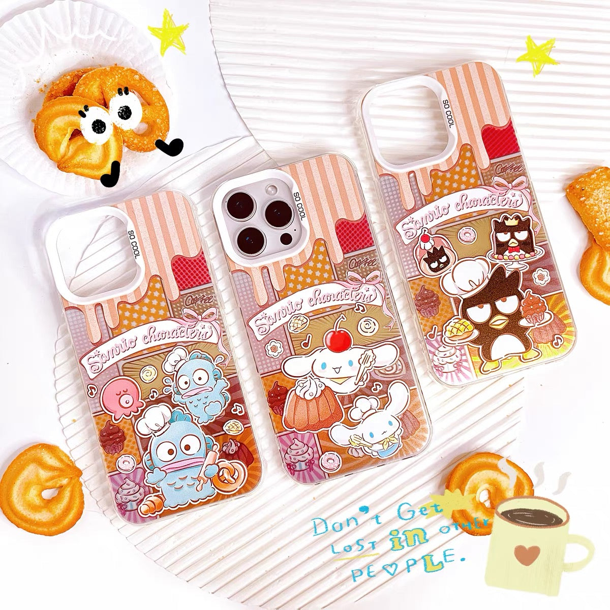 Japanese Cartoon Sanrio Cafe Cake Chef Laser Case | Hello Kitty My Melody Kuromi Cinnamoroll Pompompurin Hangyodon Bad Badtz Maru 7 Styles - Phone Case Samsung Galaxy S26 S25 S24 S23 S22 S21 FE Ultra Edge