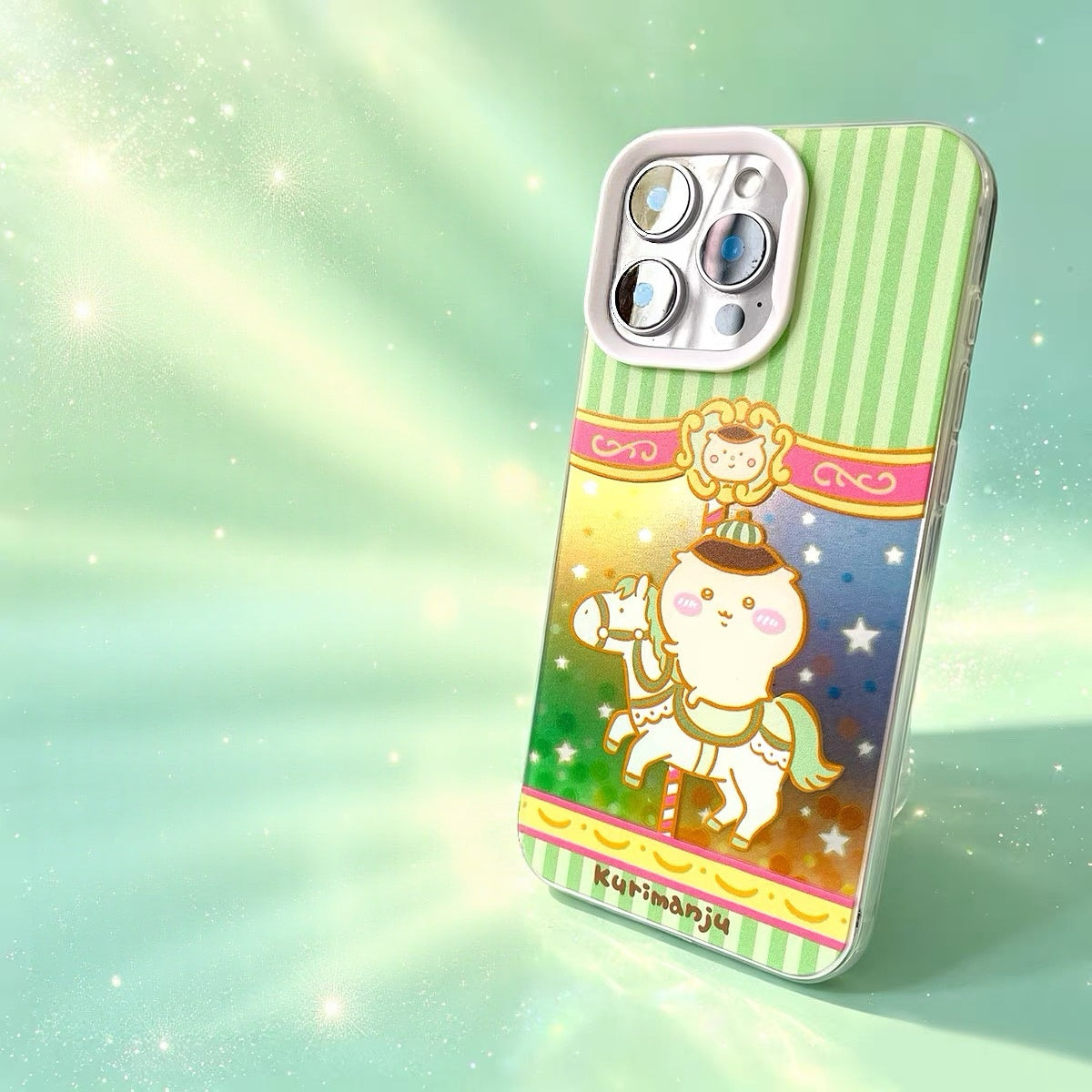 Japanese Cartoon ChiiKawa Go Round Laser Case | Merry Go Round with Momonga Kurimanju Rakko Shisa Crab - iPhone Case 11 12 13 14 15 16 16e 17 17e Pro Promax