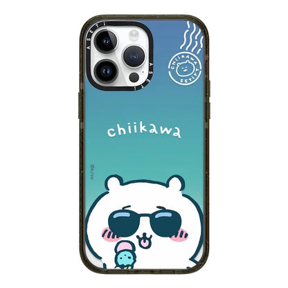 Japanese Cartoon ChiiKawa Clear with Transparent Black Frame Phone Case | ChiiKawa Hachiware Usagi Wear Sunglass and Eating Ice Cream Blue - iPhone Case 12 13 14 15 16 17 Pro Promax