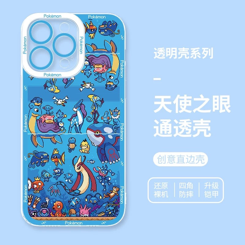 Japan Cartoon Pokemon Pixel Group Verison | Water Type - iPhone Case 6 7 8 PLUS SE2 XS XR X 11 12 13 14 15 16 16e Pro Promax 12mini 13mini