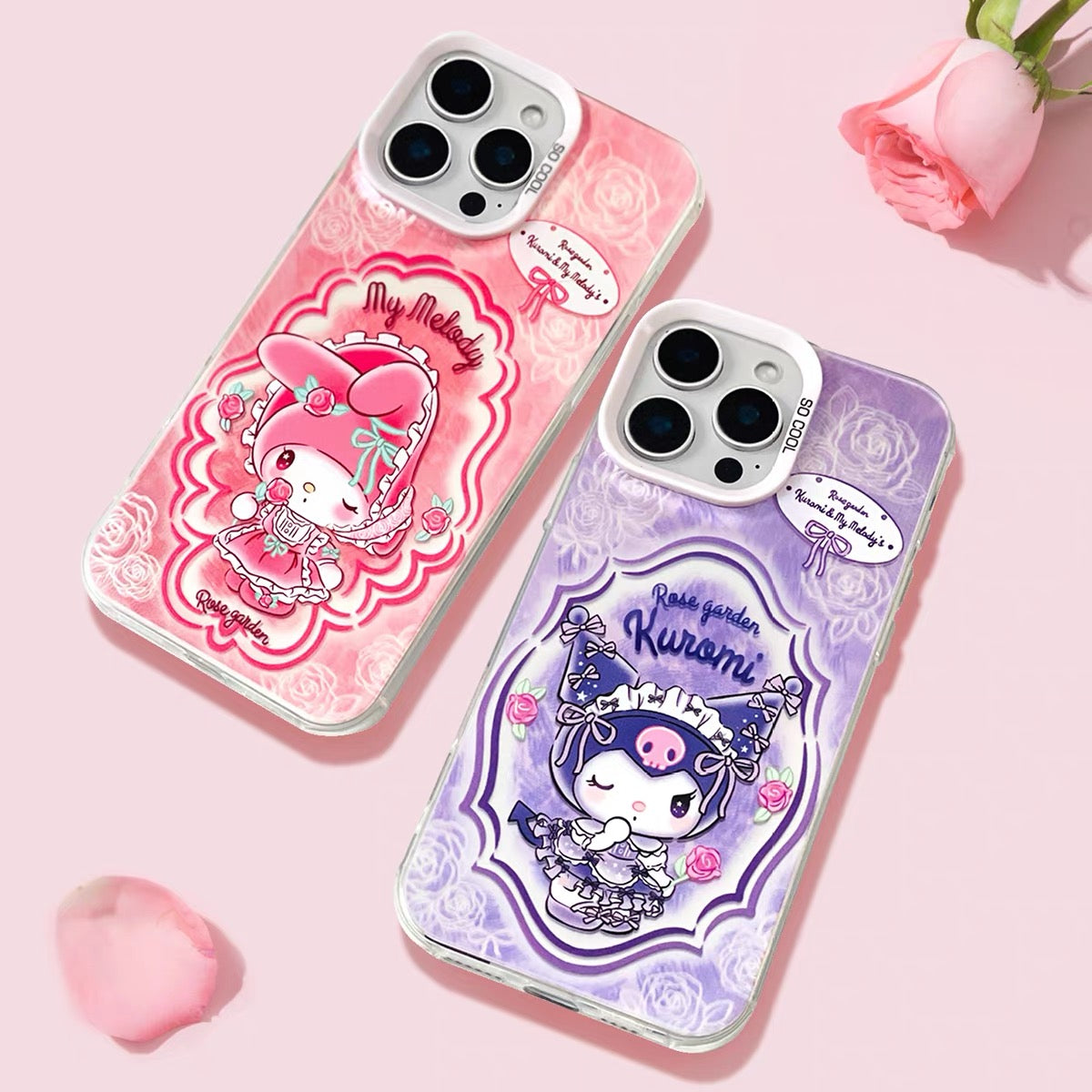Japanese Cartoon Sanrio Rose Garden Laser Case | My Melody Kuromi 2 Styles - iPhone Case 11 12 13 14 15 16 16e 17 17e Pro Promax