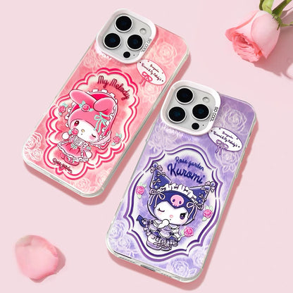 Japanese Cartoon Sanrio Rose Garden Laser Case | My Melody Kuromi 2 Styles - iPhone Case 11 12 13 14 15 16 16e 17 17e Pro Promax
