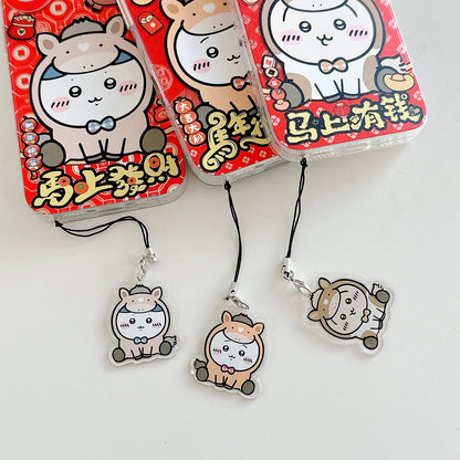 Japanese Cartoon ChiiKawa Laser Phone Case with Strap | Red Horse ChiiKawa Hachiware Usagi - iPhone Case PLUS SE2 11 12 13 14 15 16 16e 17 17e Pro Promax 12mini 13mini