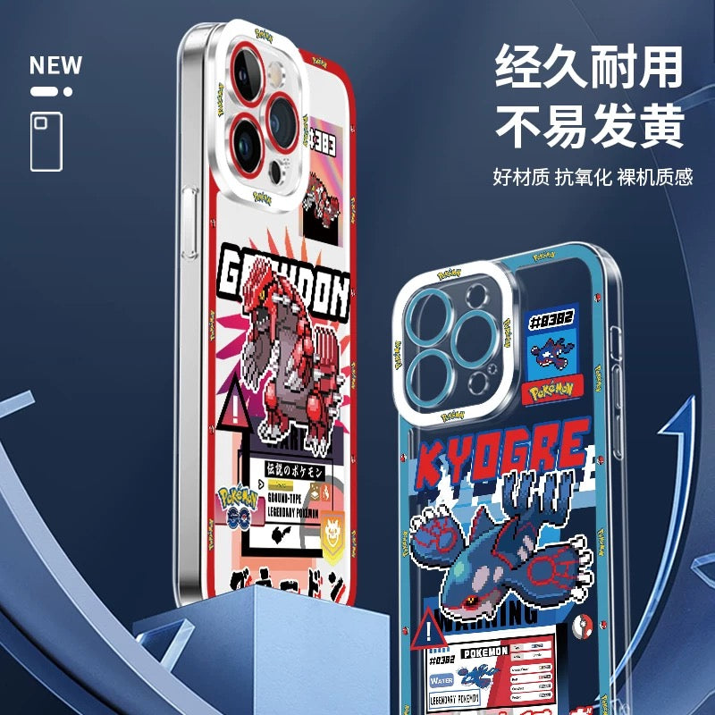 Japan Cartoon Pokemon Game Pixel Version | Ho-Oh Lugia Groudon Kyogre Entei Suicune Raikou Yveltal - iPhone Case PLUS SE2 XS XR X 11 12 13 14 15 16 16e 17 17e Pro Promax 12mini 13mini