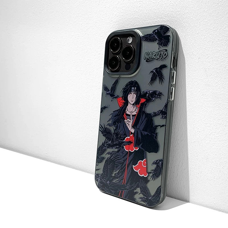 Japanese Anime Naruto Ninja | Laser Grey Itachi with Crow - iPhone Case 7 8 PLUS SE2 XS XR X 11 12 13 14 15 16 Pro Promax 13mini 12mini