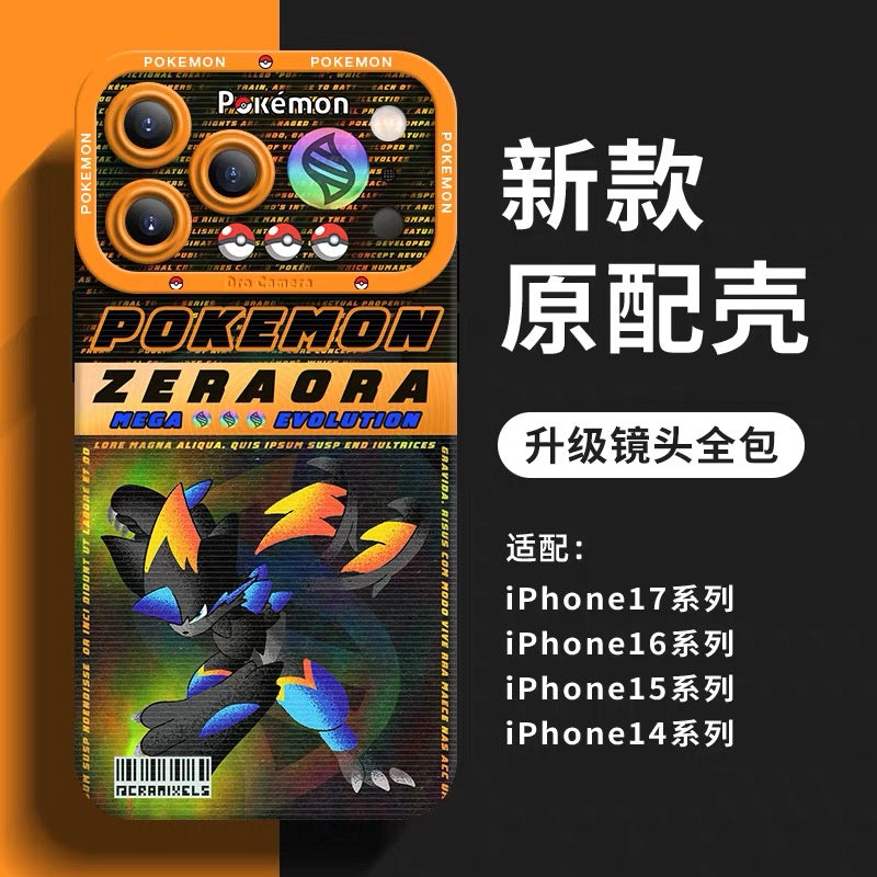 Japanese Cartoon Pokemon Silicone Case MEGA Evolution Holographic Version Part1 | Charmander X Y Greninja LucarioZ Gengar Absol Dragonite Zeraora 8 Styles - iPhone Case PLUS SE2 XS XR X 11 12 13 14 15 16 16e 17 17e Pro Promax 12mini 13mini