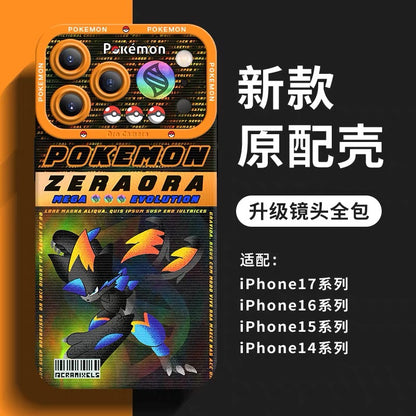 Japanese Cartoon Pokemon Silicone Case MEGA Evolution Holographic Version Part1 | Charmander X Y Greninja LucarioZ Gengar Absol Dragonite Zeraora 8 Styles - iPhone Case PLUS SE2 XS XR X 11 12 13 14 15 16 16e 17 17e Pro Promax 12mini 13mini