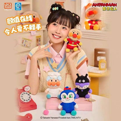 Japan Cartoon Anpanman Sitting Plush Doll Keychain | Anpanman Uncle Jam Baikinma Dokin-chan - Kawaii Mini Plush Doll Keychain