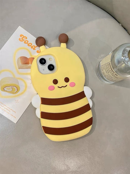 Cute Bee Yellow and Brown Soft iPhone Case 11 12 13 14 15 Pro Promax