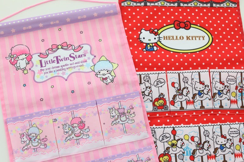 Sanrio Merry Go Round Wall Hanging Storage Caddy Big Bag | Hello Kitty My Melody Kuromi Little Twin Stars Cinnamoroll Sanrio Friends - Bedroom Girl Gift