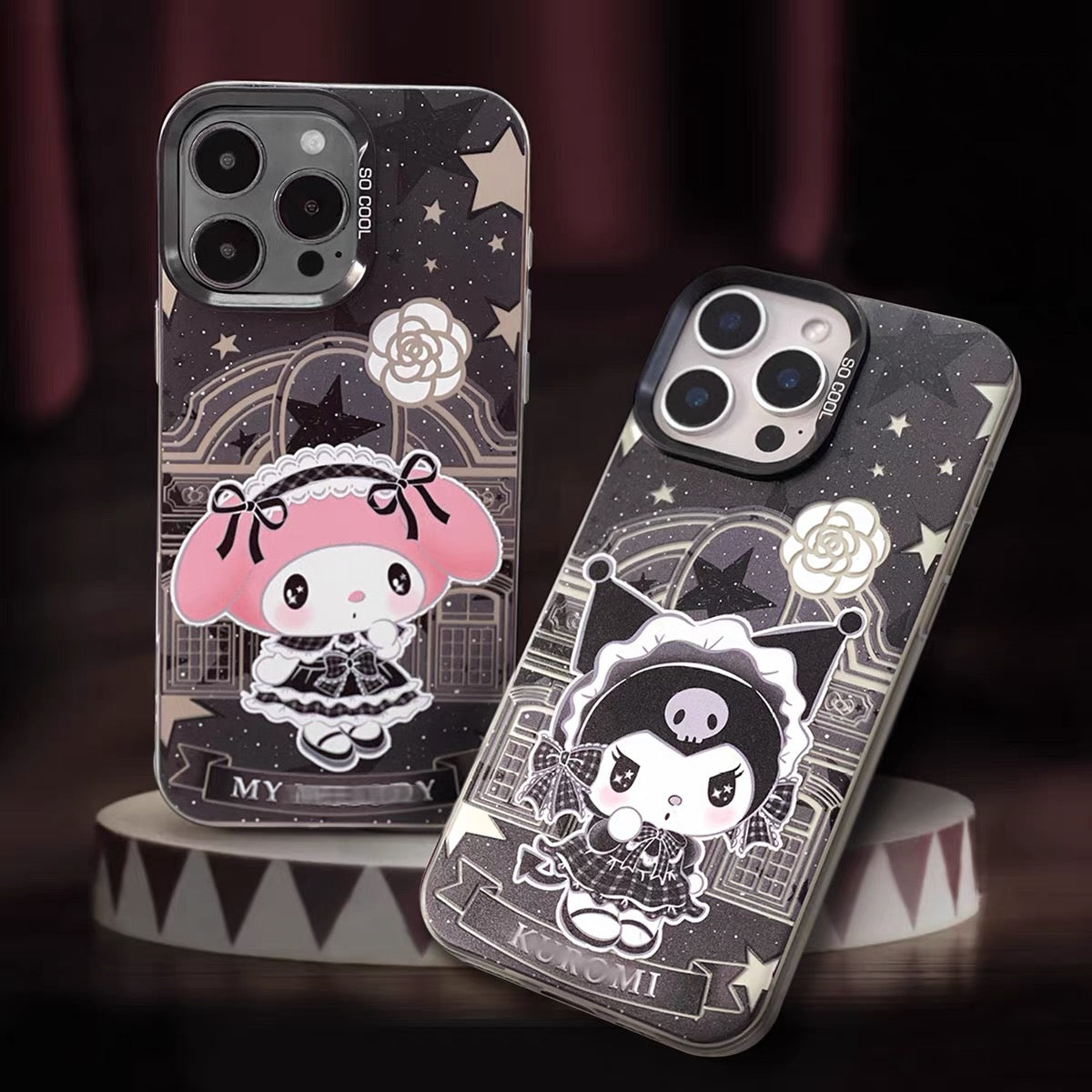 Japanese Cartoon ChiiKawa Black Winter Classic Dress Up Laser Case | Hello Kitty Little Twin Stars My Melody Kuromi Cinnamoroll Hangyodon Bad Badtz Maru 7 Styles - Phone Case Samsung Galaxy S26 S25 S24 S23 S22 S21 FE Ultra Edge 