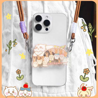 Japanese Cartoon Phone Back Clip with Phone Lanyard | Chiikawa Coat Hanger - for All Smart Phones