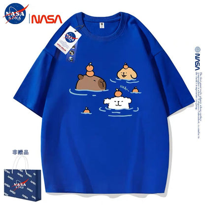 Cute Cartoon Doggie Maltese Puppy Style T-Shirt Series | Maltese Hot Spring with Capybara Part1 - Kawaii Fashion Items for Child & Adult