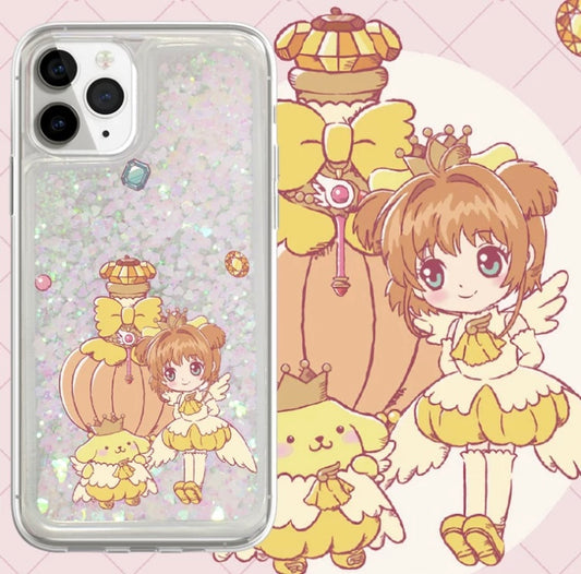 Japanese Anime CardCaptorSakura Sakura Pompompurin - Silver Heart Glitter QuickSand iPhone Case 6 7 8 PLUS SE2 XS XR X 11 12 13 14 15 Pro Promax 12mini 13mini