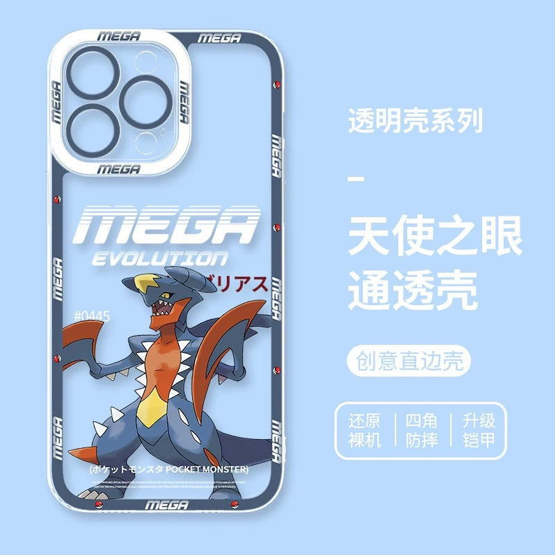 Japan Cartoon Pokemon Mega Evolution | Garchomp - iPhone Case 6 7 8 PLUS SE2 XS XR X 11 12 13 14 15 16 16e Pro Promax 12mini 13mini