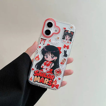 Japanese Cartoon Sailor Moon Gittler Colour Clear Case Version | Sailor Moon Mercury Mars Jupiter Venus - iPhone Case PLUS SE2 XS XR X 11 12 13 14 15 16 16e 17 17e Pro Promax 12mini 13mini