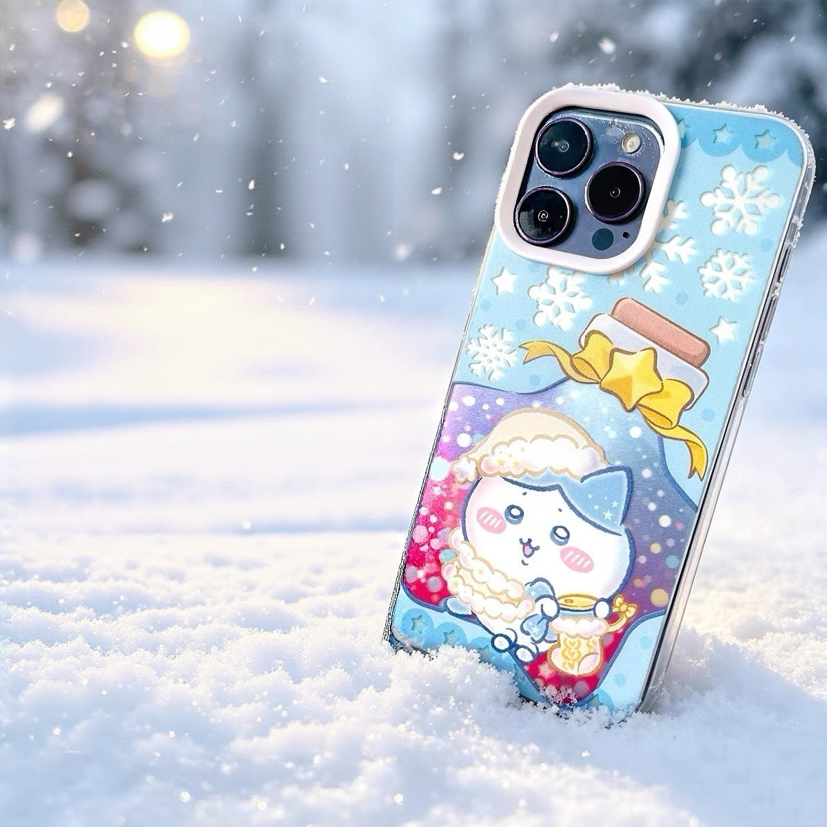 Japanese Cartoon ChiiKawa Winter Star Wish Laser Case | Chiikawa Hachiware Usagi Momonga Furuhonya 5 Styles - iPhone Case 11 12 13 14 15 16 16e 17 17e 18 Pro Promax
