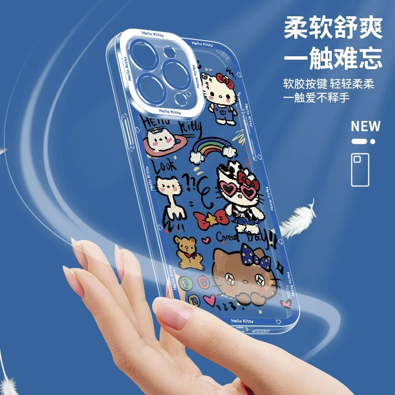 Japanese Cartoon Hello Kitty | Vintage Kitty Blue Version - iPhone Case PLUS SE2 XS XR X 11 12 13 14 15 16 16e 17 17e Pro Promax 12mini 13mini