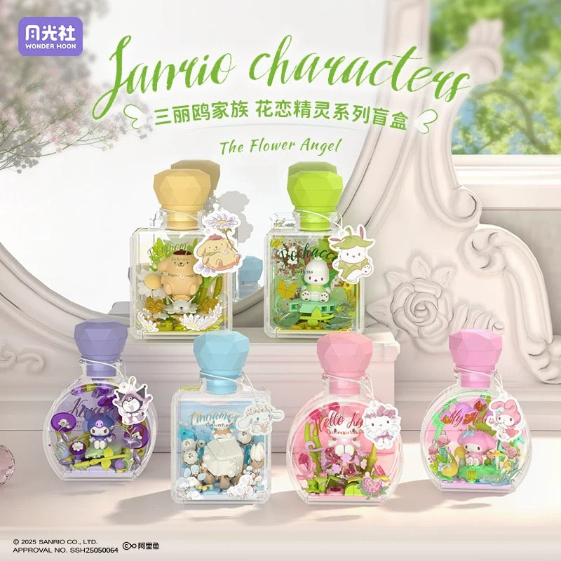 Sanrio Characters The Flower Angel in Perfume Bottle | Hello Kitty My Melody Kuromi Cinnamoroll Pompompurin Pochacco - Building Blocks Toy Collectable Mystery Blind Box with LED Light