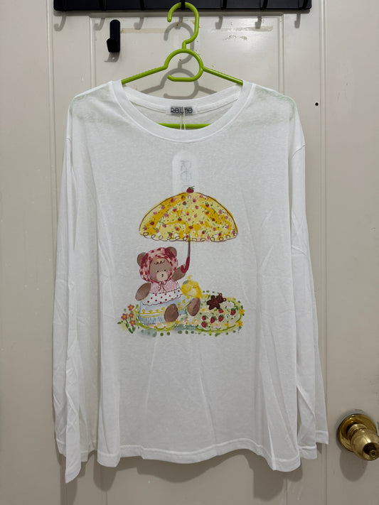 Korean Fashion Cute Animals Style Long-sleeved Sun Protection T-Shirt Series | Bear with Umbrella Picnic - Kawaii Fashion Items