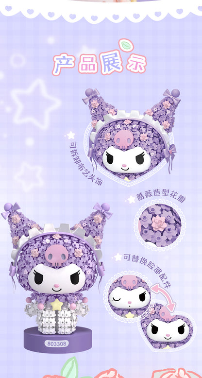 Sanrio Romantic Preserved Flowers Mini Blocks Set | My Melody Kuromi - Can Change Wink Face Limited Edition Mini Building Blocks Toy Collections