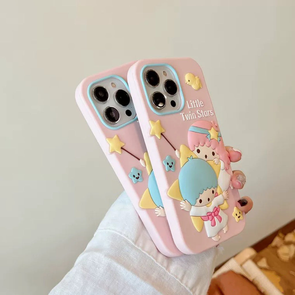 Big Little Twin Stars Pink Soft iPhone Case 11 12 13 14 15 Pro Promax