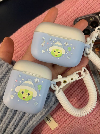 Japanese Cartoon Teddy Bear Winter White Wintertimes Wonders Snow Olu Mel & CookieAnn - AirPods AirPodsPro AirPods3 Case Blue and White