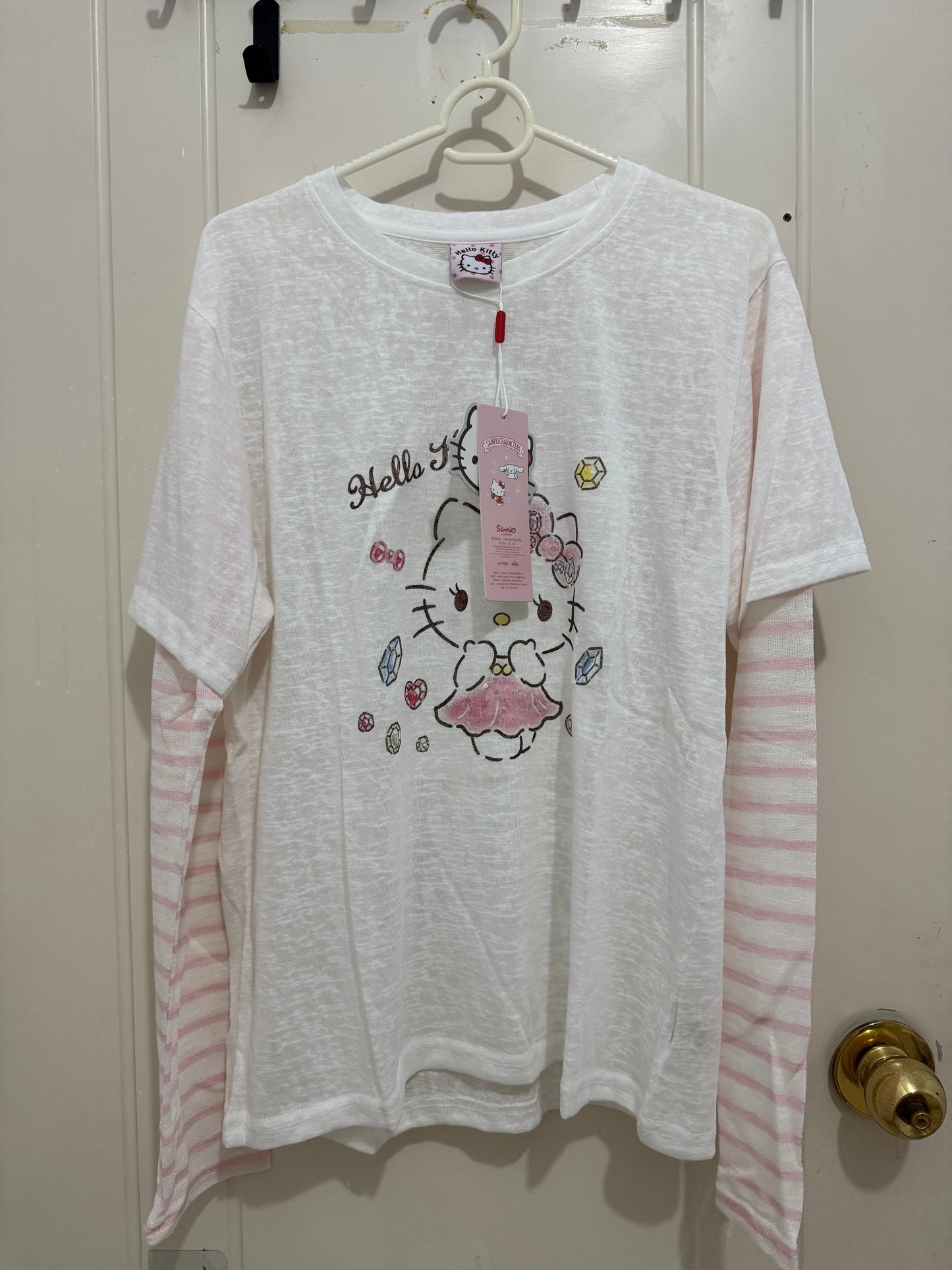 Korean Fashion Cute Cartoon Style Long-sleeved Sun Protection T-Shirt Series | Bling Bling Hello Kitty with Gems - Kawaii Fashion Items