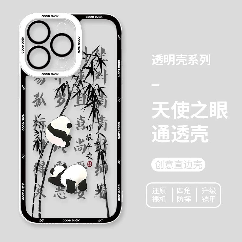Cute Animal Panda | Chinese Ink Painting Black Version - iPhone Case PLUS SE2 XS XR X 11 12 13 14 15 16 16e 17 17e Pro Promax 12mini 13mini