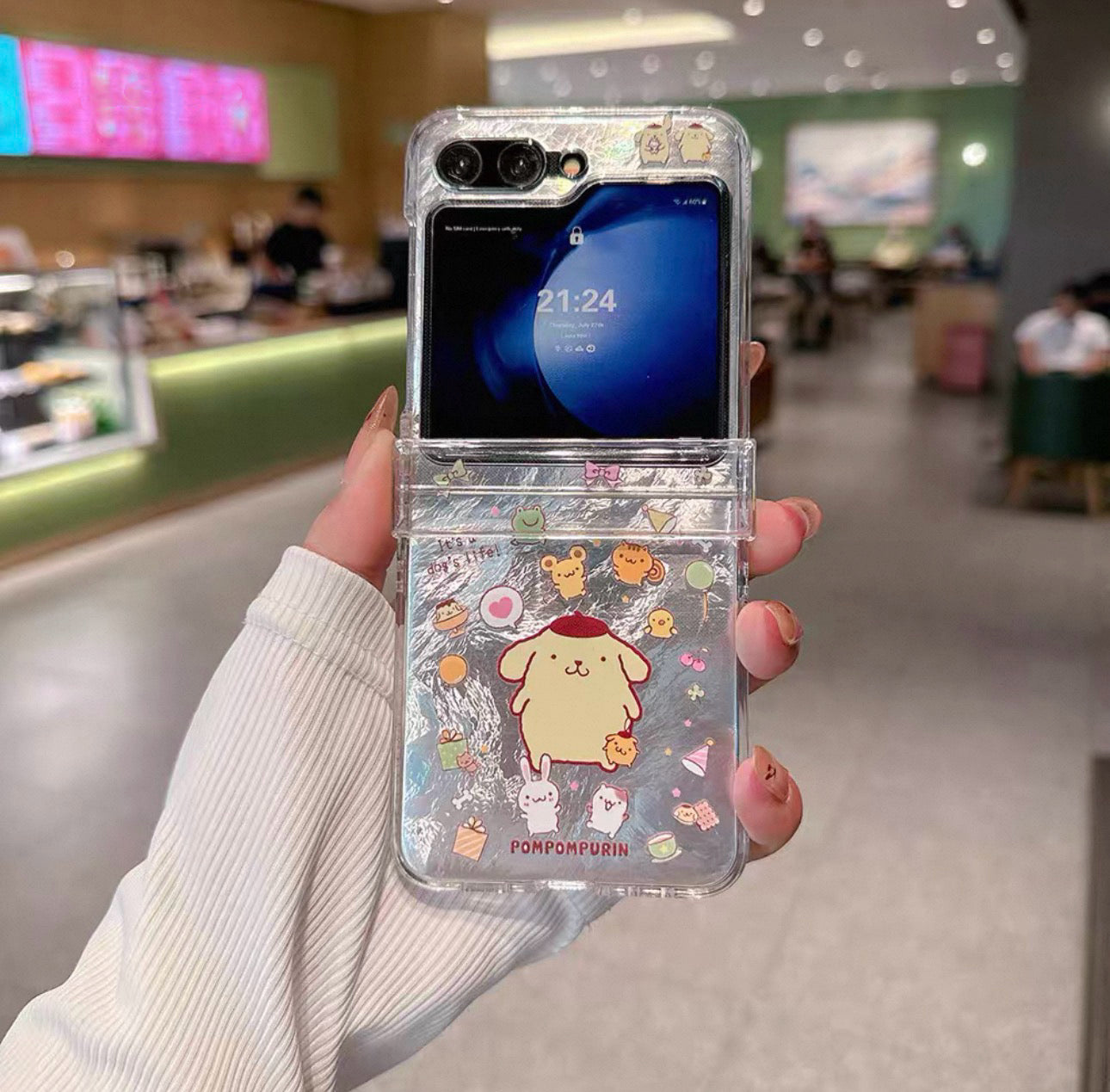 Cute Cartoon Case with Phone Strap | Pompompurin Hangdoyon - Phone Case Samsung Galaxy Z Flip 3 4 5 6 7
