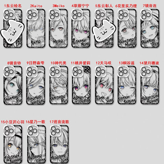 Japan Characters World Project Sekai Colorful Stage! Black Drawing with Colour Eyes Style | Kaito Meiko Nene Minori Len Rin Shizuku Rui Airi Saki Haruka Honami Kohane Ichika Luka - Phone Case Samsung Galaxy S26 S25 S24 S23 S22 S21 FE Ultra Edge