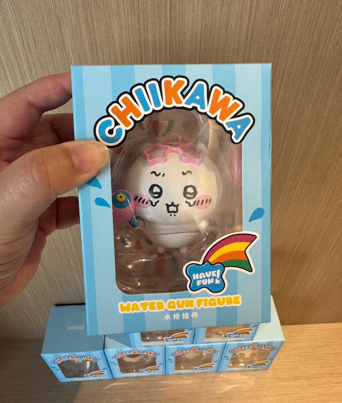 ChiiKawa X Miniso Hot Summer Series | ChiiKawa Hachiware Usagi Momonga Kurimanju Rakko Shisa Playing Water Gun Cute Plastic Doll Keychain - Kawaii Items Room Decoration Doll