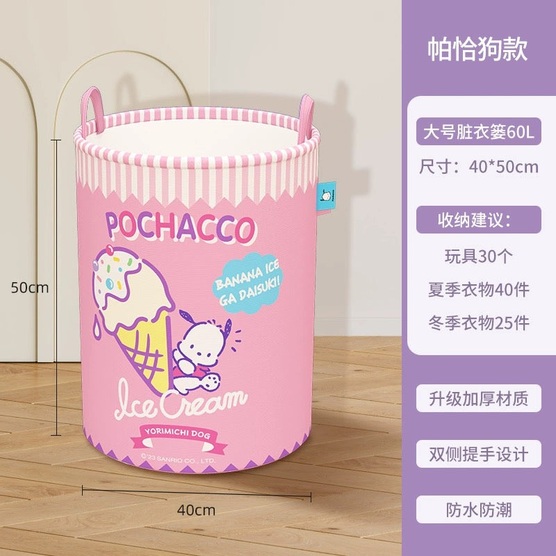 Japanese Cartoon Sanrio with Friends Giant Round Foldable Storage Basket | Hello Kitty My Melody Kuromi Cinnamoroll Pochacco - Bedroom Bathroom Girl Gift