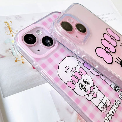 Korean Cartoon Fashion Esther Bunny | Big Face & Twin Sisters - iPhone Case 13 14 15 Pro Promax