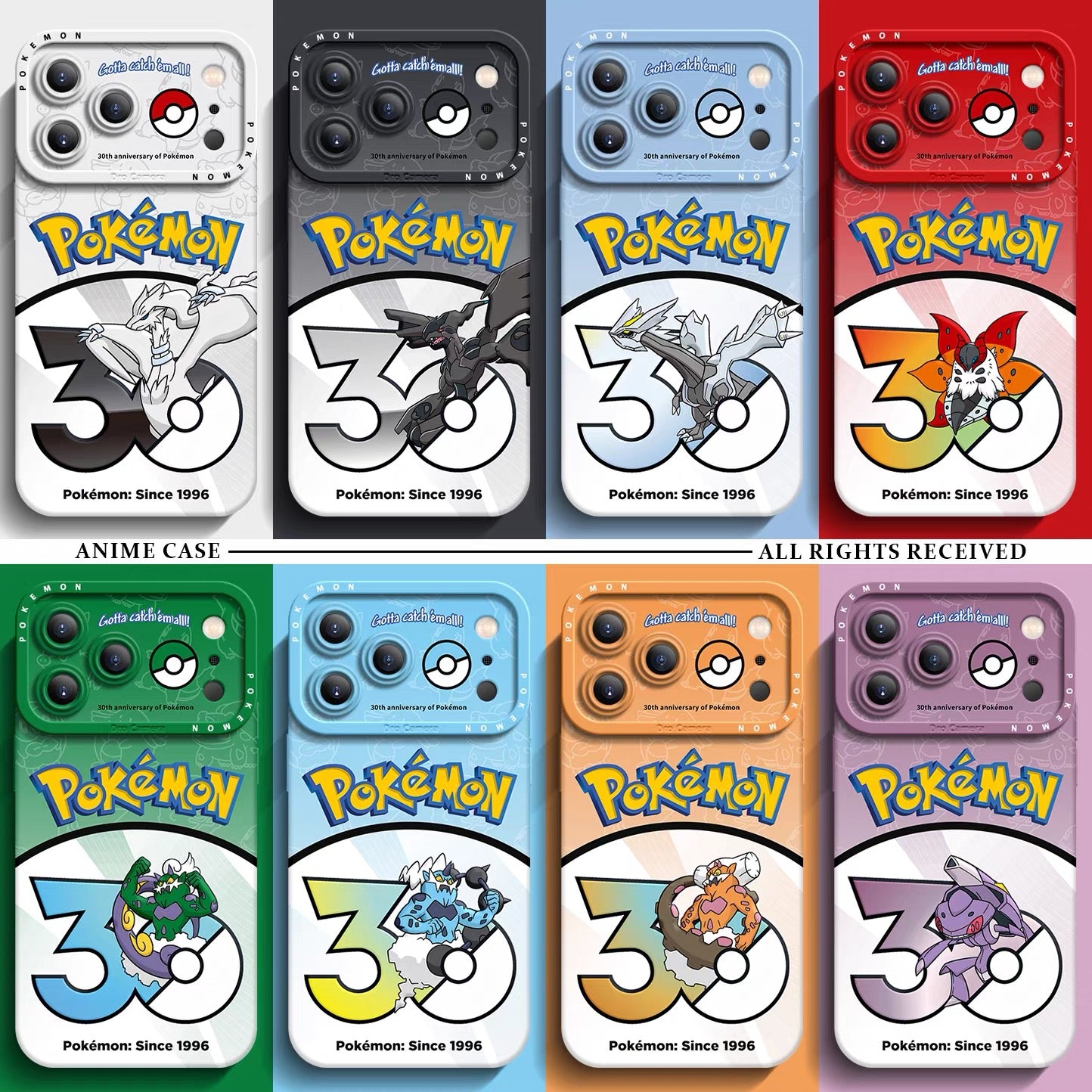 Japanese Cartoon Pokemon Silicone Case Pokemon 30 Anniversary Version Part21 | Reshiram Zekrom Kyurem Volcarona Tornadus Thundurus Landorus Genesect 8 Styles - iPhone Case PLUS SE2 XS XR X 11 12 13 14 15 16 16e 17 17e Pro Promax 12mini 13mini