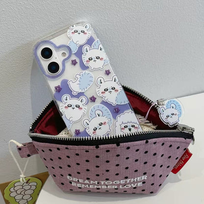 Japanese Cartoon ChiiKawa Gittler Colour Clear Case with Phone Strap | Full Emo Chiikawa Hachiware Usagi Momonga - iPhone Case Plus SE2 11 12 13 14 15 16 16e 17 17e Pro Promax 12mini 13mini