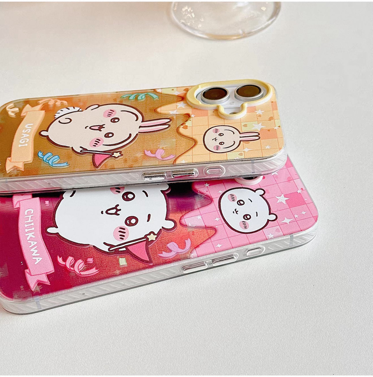Japanese Cartoon ChiiKawa Phone Case with Strap | Laser Happy Party Chiikawa Hachiware Usagi Momonga - Phone Case Samsung Galaxy S25 S24 S23 S22 S21 FE Ultra Edge