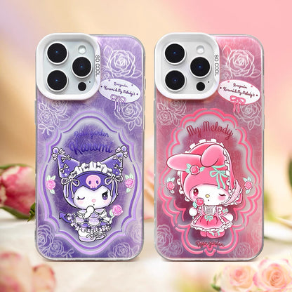 Japanese Cartoon Sanrio Rose Garden Laser Case | My Melody Kuromi 2 Styles - iPhone Case 11 12 13 14 15 16 16e 17 17e Pro Promax
