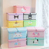 Japanese Cartoon 2 Covers Colourful Checkered Pattern Storage Box with Cover | Hello Kitty My Melody Kuromi Little Twin Stars Cinnamoroll Pompompurin Pochacco KeroKeroKeroppi Bad Badtz Maru - Bedroom Girl Gift
