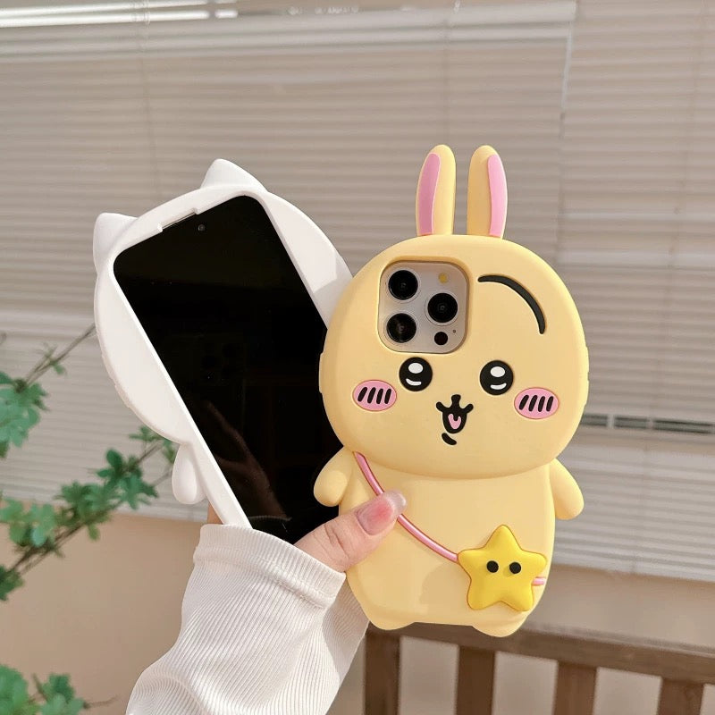 Japanese Cartoon ChiiKawa Silicone | Outing with Bag Chiikawa Hachiware Usagi - iPhone Case 15 14 13 12 Pro ProMax