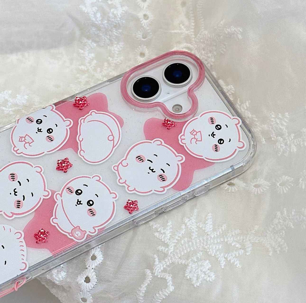 Japanese Cartoon ChiiKawa Gittler Colour Clear Case with Phone Strap | Full Emo Chiikawa Hachiware Usagi Momonga - iPhone Case Plus SE2 11 12 13 14 15 16 16e 17 17e Pro Promax 12mini 13mini