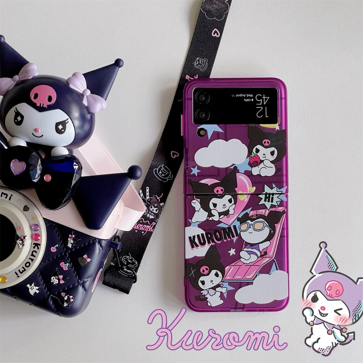 Japanese Cartoon | Plating Purple Kuromi Green Pochacco - Phone Case Samsung Galaxy Z Flip 3 4 5 W23 Filp