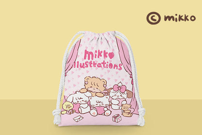 Mikko illustration Drawstring Pockets | Bedroom Bear Latte Dog Souffie Kitten Mousse Rabbit Cammy - 3 Size Tidy up Bag Kawaii Style