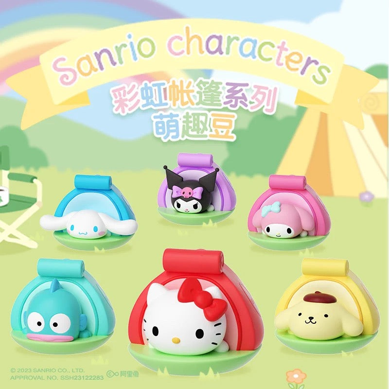 Sanrio Characters Sweet Rainbow Tent Camping Beans Mini Series | Hello Kitty My Melody Kuromi Cinnamoroll Pompompurin Hangyodon - Kawaii Collectable Toys Toy Collection